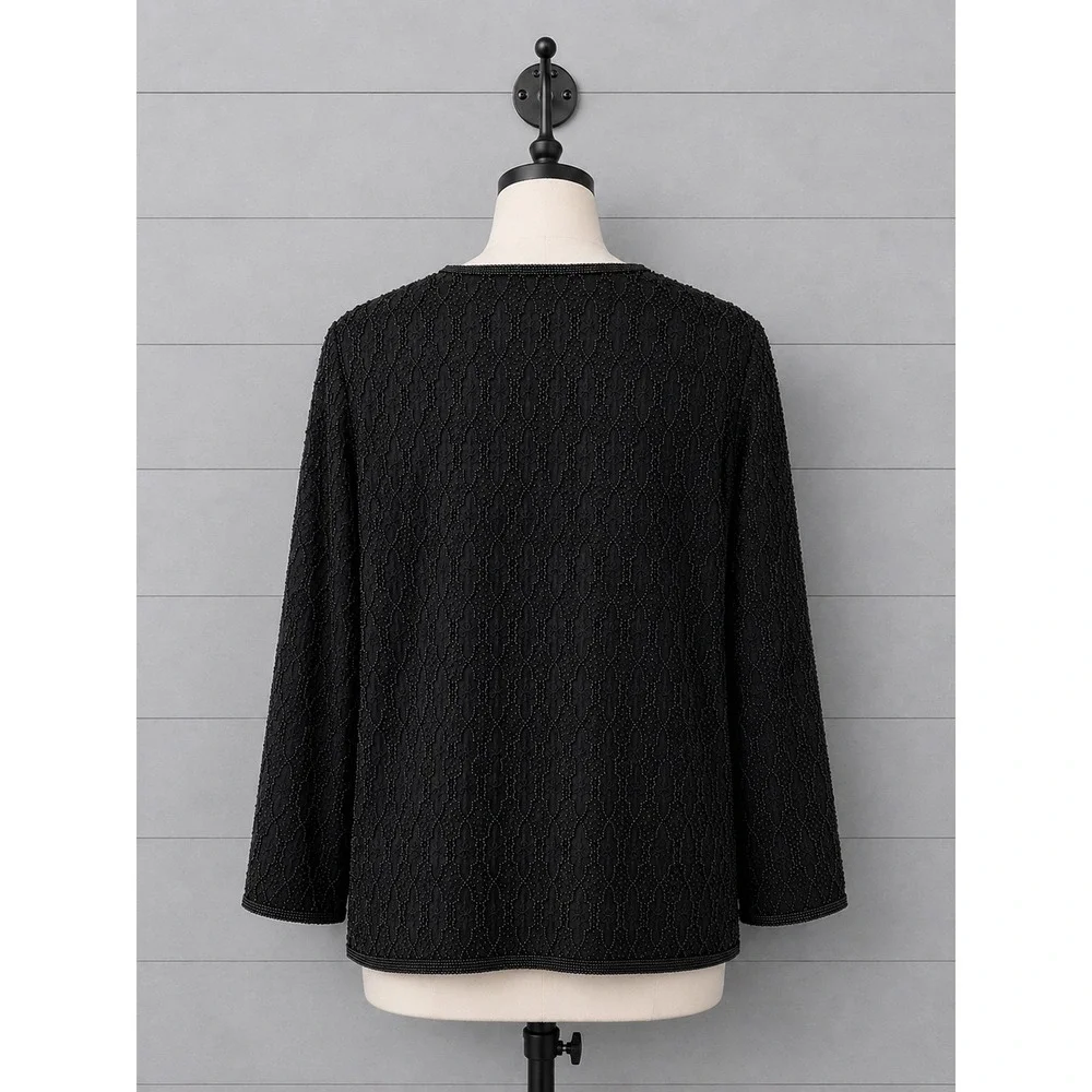 New Papell Boutique Evening Party Jacket Size 2X Black Fully Beaded Open Front